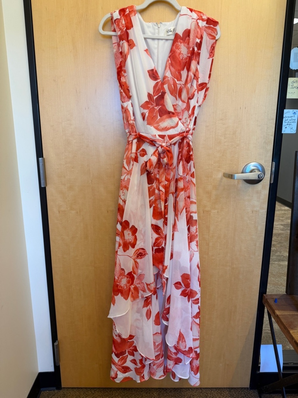 Eliza J coral and white floral high low maxi dress size 10